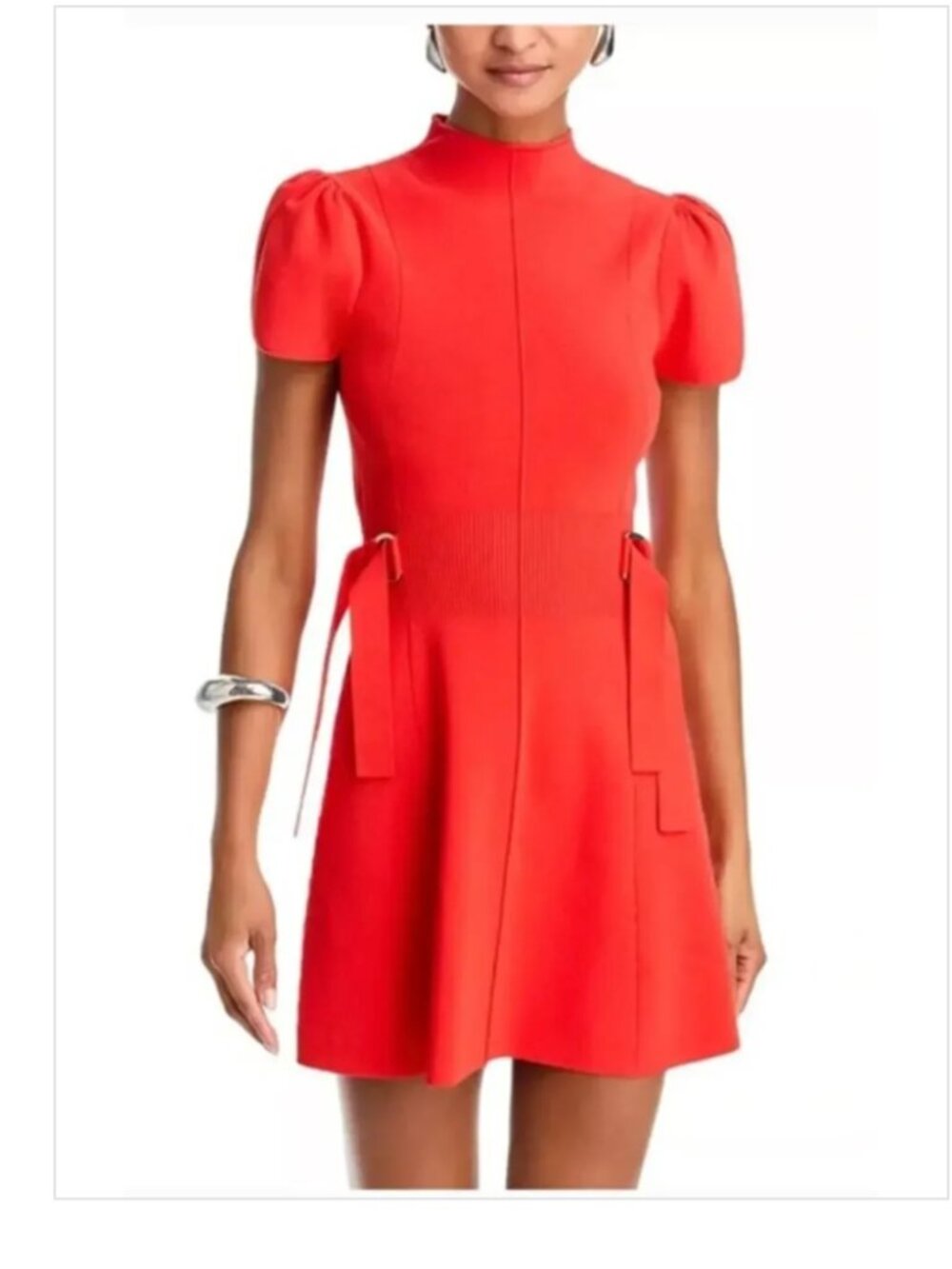 3.1 Phillip Lim Compact Rib Dress Tulip Short Sleeve Mini A-Line Poppy Red Small